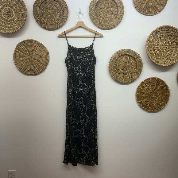 Zara Neutral Black White Sleeveless Rabbit Print Satin Slip Midi Dress XS - Picture 3 of 7